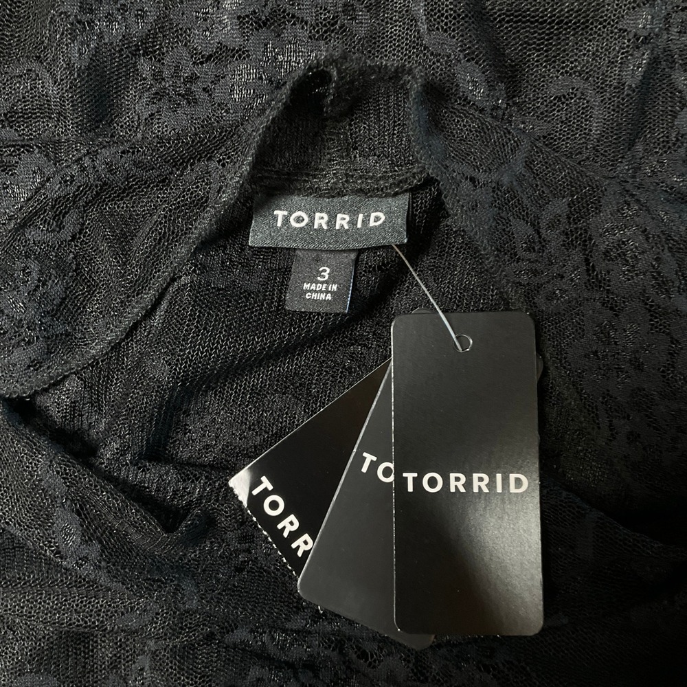 Torrid Lace Top Womens 3 Black Sheer Mock Neck Whimsigoth Goth Grunge Edgy NEW - Picture 3 of 11